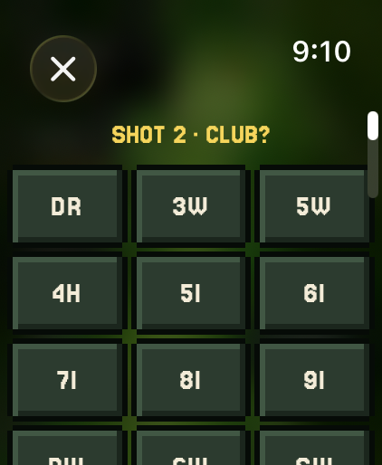Club picker after a detected shot.